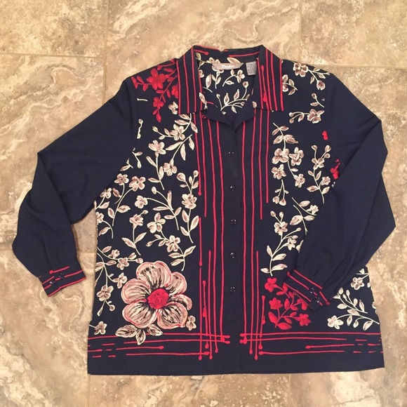 TanJay Ladies Navy, Red & Cream Top & Skirt, Sz 18 - Picture 2 of 7